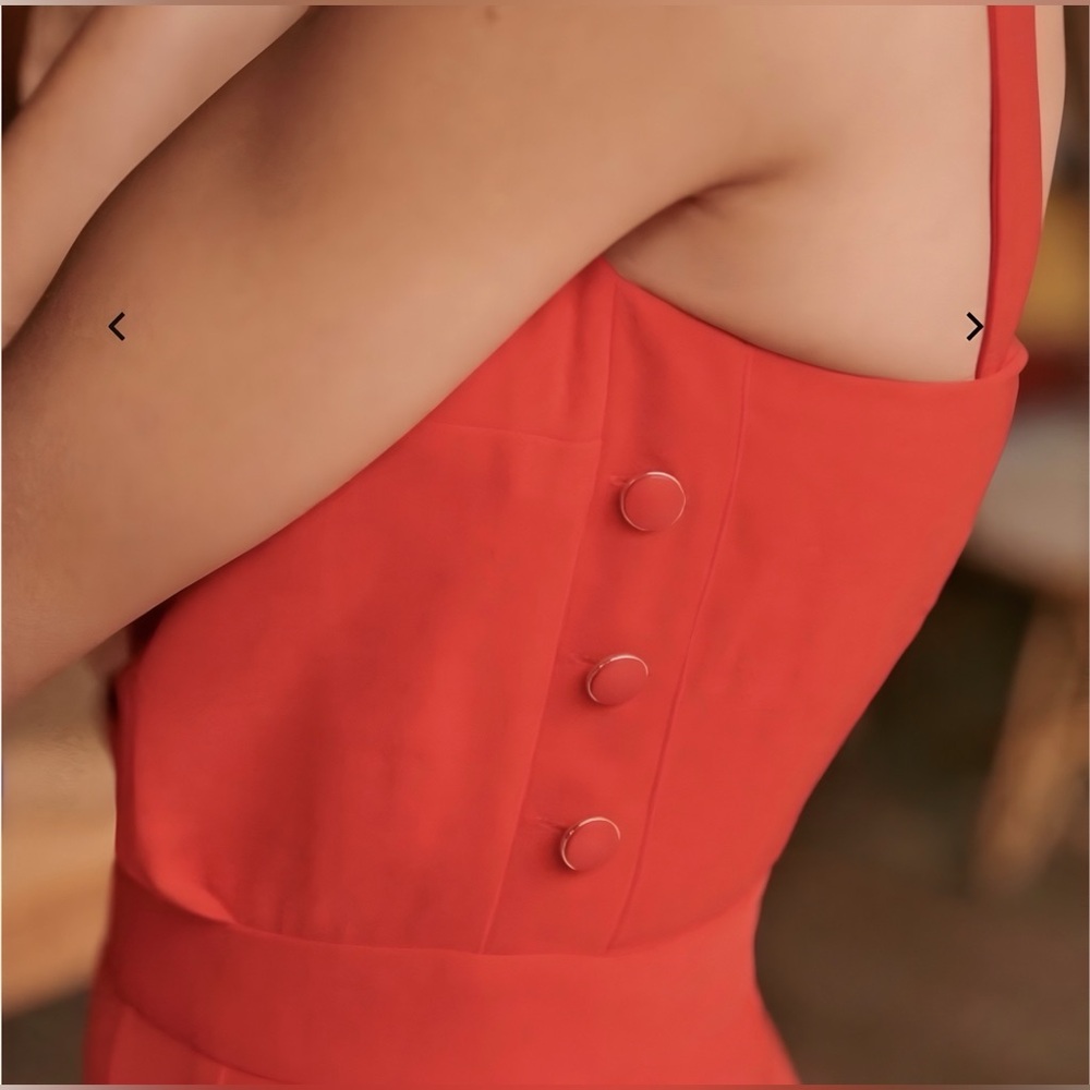 Sezane Vanille Sleeveless V-Neck Jumpsuit | Red Coral | Size 36 | US 4 - Picture 4 of 16